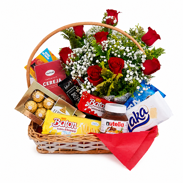 Cesta de Chocolate com Rosas Rom�ntica
