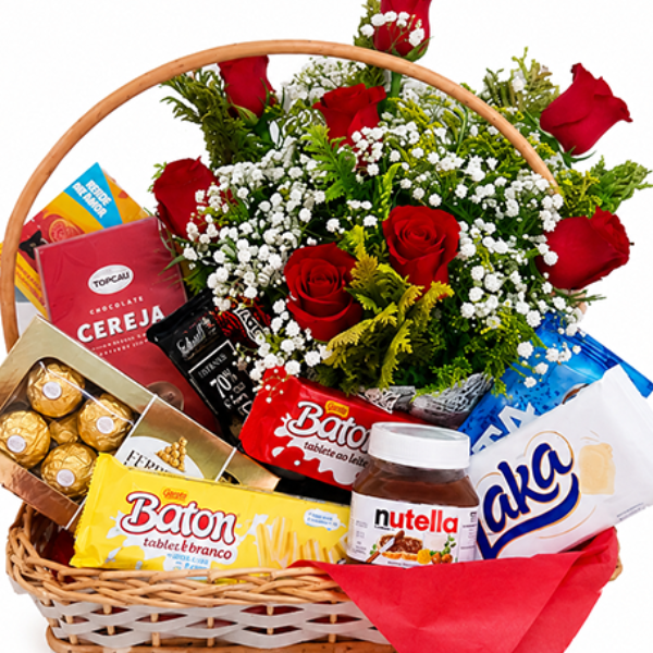 Cesta de Chocolate com Rosas Rom�ntica