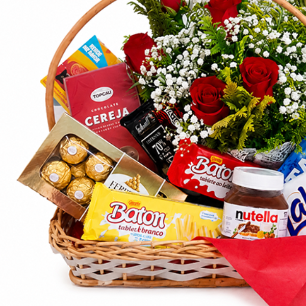 Cesta de Chocolate com Rosas Rom�ntica