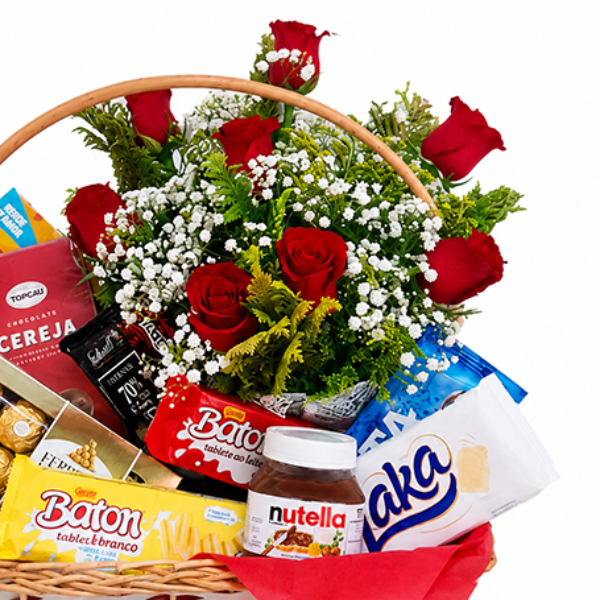 Cesta de Chocolate com Rosas Rom�ntica