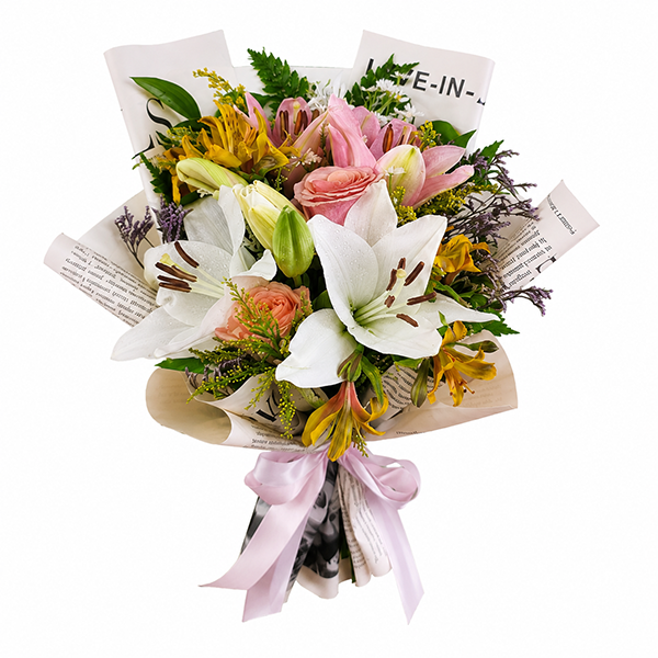 Buqu� de Lirio Cor de Rosa e Branco