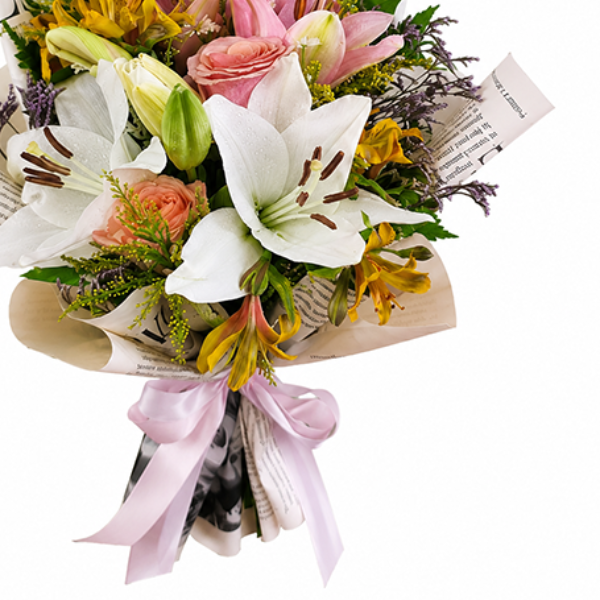 Buqu� de Lirio Cor de Rosa e Branco