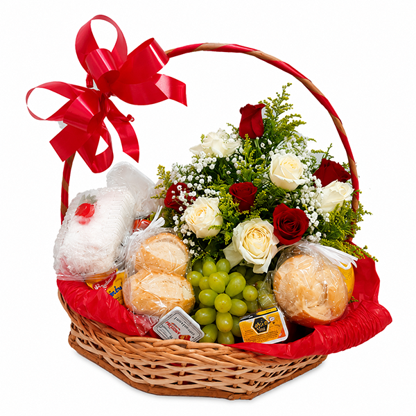 Cesta de Caf� da Manh� com Rosas