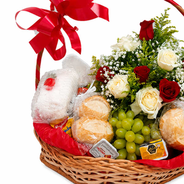 Cesta de Caf� da Manh� com Rosas