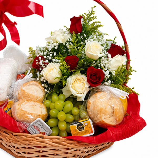 Cesta de Caf� da Manh� com Rosas
