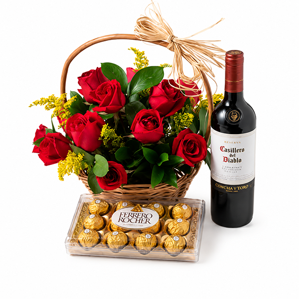 Combo Vinho Cassilero Del Diablo Rosas e Chocolate