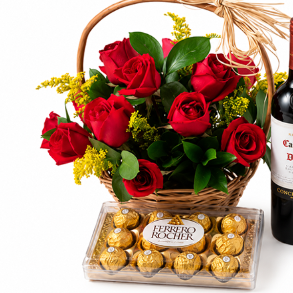 Combo Vinho Cassilero Del Diablo Rosas e Chocolate