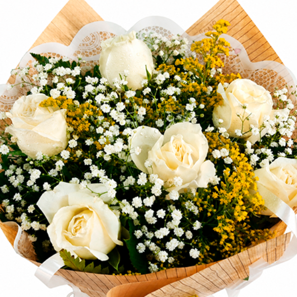 Buqu� Tradiconal com 6 rosas brancas