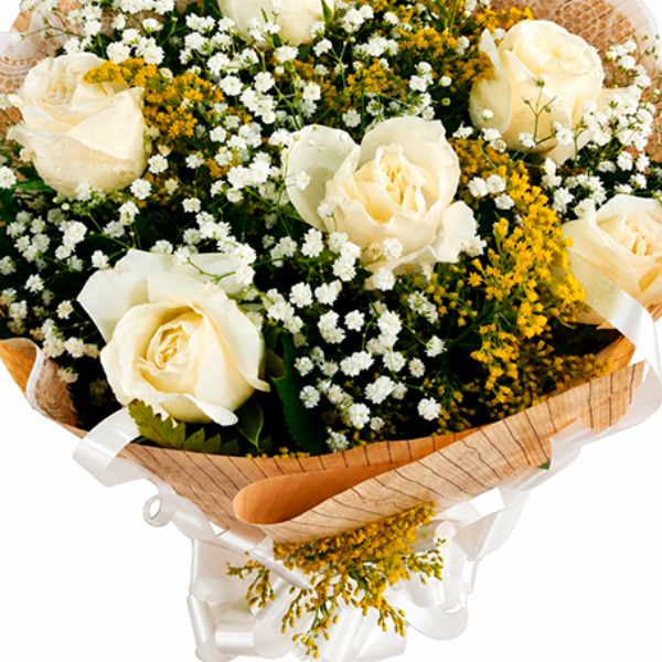 Buqu� Tradiconal com 6 rosas brancas