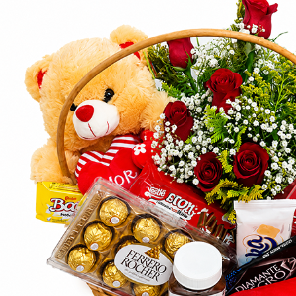 Cesta de Chocolate com Rosas Luxo