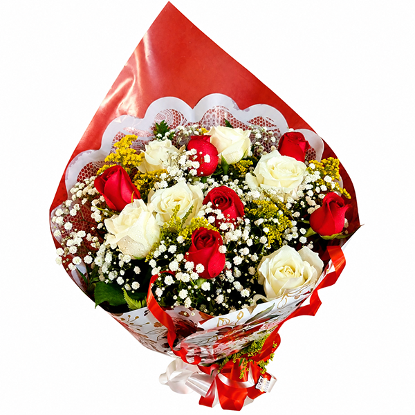 Buqu� Uni�o de Rosas Vermelhas e Brancas