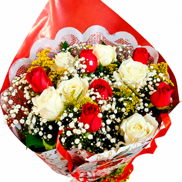 Buqu� Uni�o de Rosas Vermelhas e Brancas